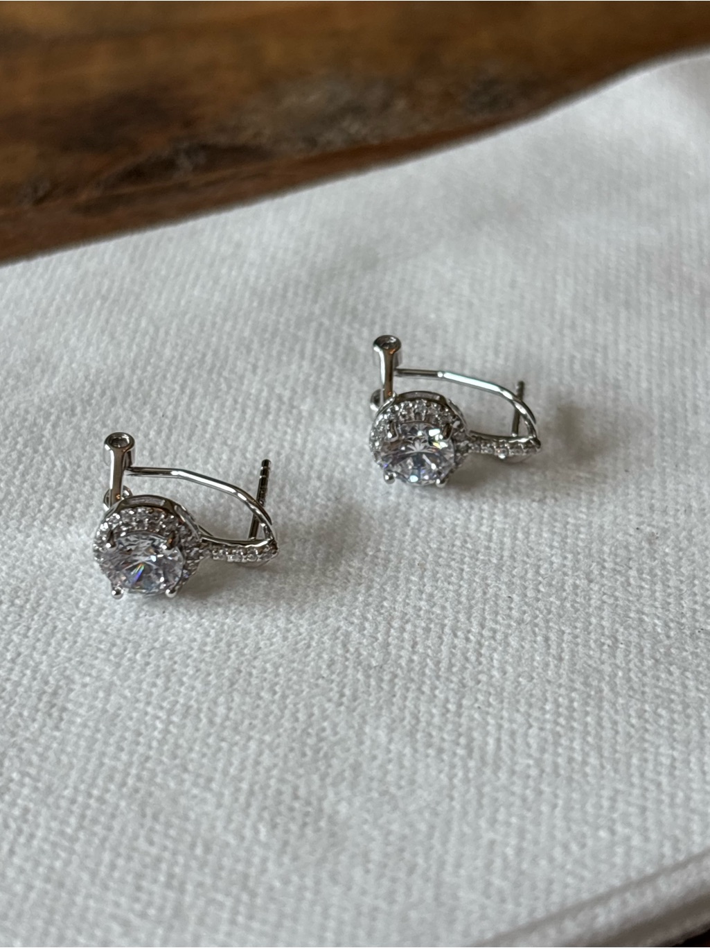 Silver Halo Cubic Zirconia Hoop Earrings - White/Silver